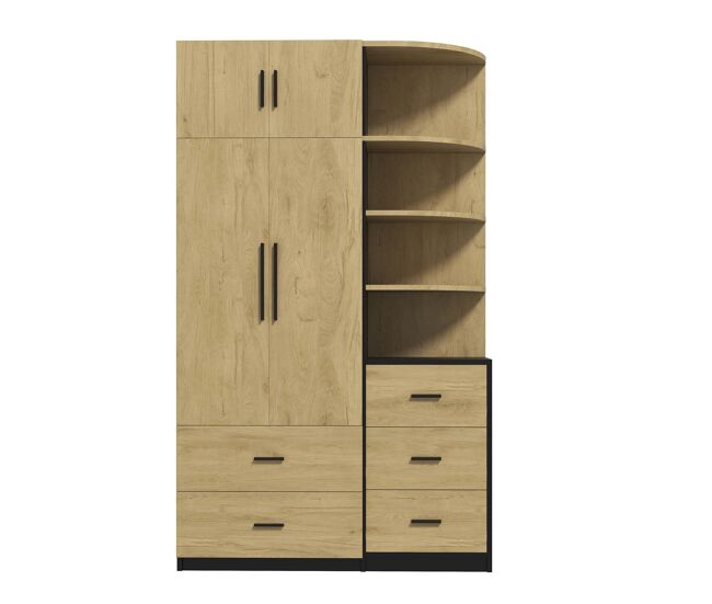 Armario ropero 2 puertas 5 cajones con barra + vitrina - dormitorio - natural/negro