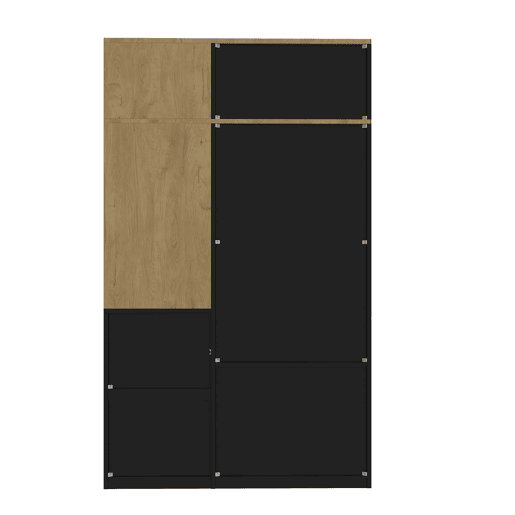 Roupeiro de 2 portas e 5 gavetas com barra + vitrina - quarto - NaturalPreto Roupeiro de 2 portas e 5 gavetas com barra + vitrina - quarto - NaturalPreto