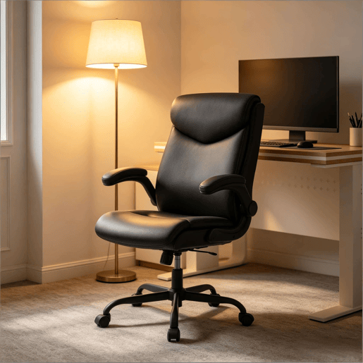 Cadeira giratória de escritório - Design ergonómico executivo com encosto confortável - Preto Cadeira giratória de escritório - Design ergonómico executivo com encosto confortável - Preto