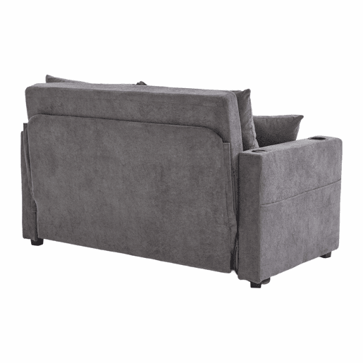 Sofá-cama multifuncional em tecido para 2 pessoas - sofá-cama dobrável, convertível em sofá ou cama, com bolsos de arrumação nos braços, porta-carregador USB e porta-copos - cinzento chenille