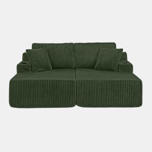 Sofá-cama relax de 2 lugares - tecido de cordão macio, bolso lateral para revistas, porta-copos e almofadas - Verde