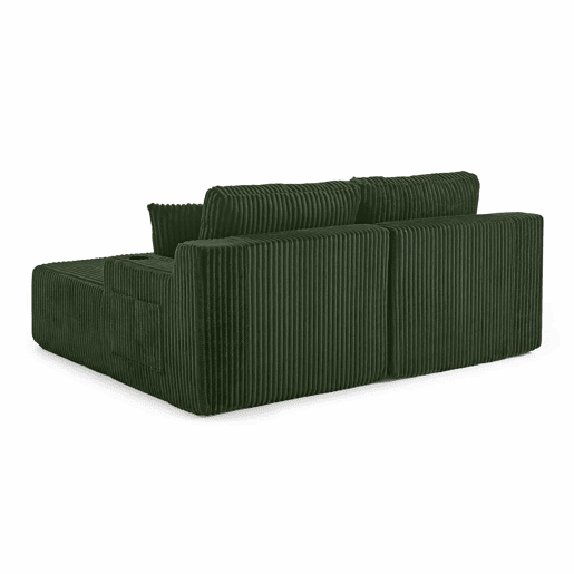 Sofá-cama relax de 2 lugares - tecido de cordão macio, bolso lateral para revistas, porta-copos e almofadas - Verde