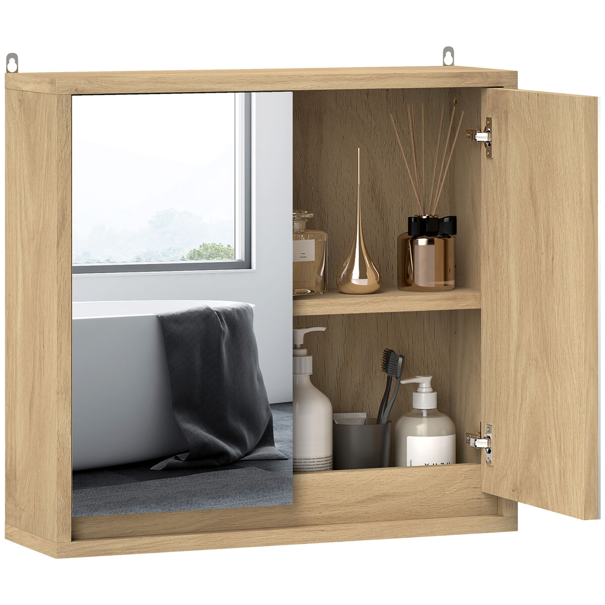 Armario de Baño con Espejo - Muebles De Baño 48 Natural