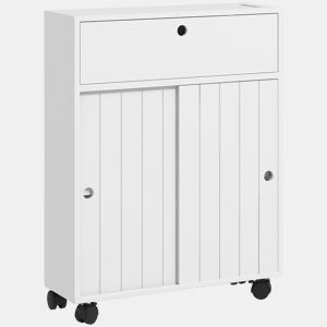 Móvel auxiliar para banheiro com 4 rodízios, 2 porta-papel higiênico, 2 armários e prateleiras ajustáveis, 52x17x67 cm, branco