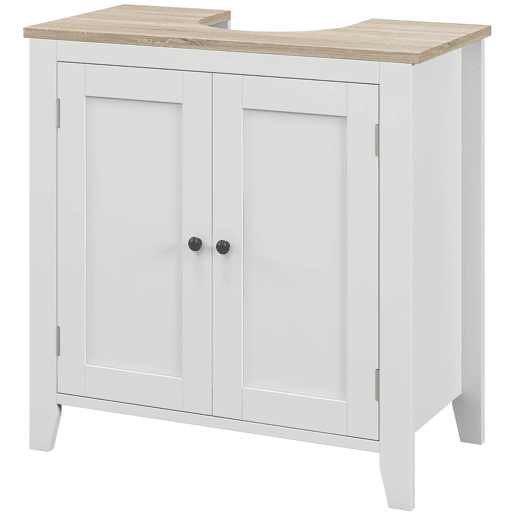 Armário para pia, armário baixo com 2 portas e prateleira ajustável, estilo moderno, 60x30x60 cm, branco