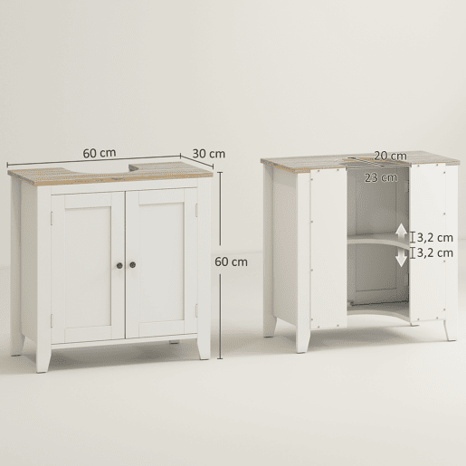 Armário para pia, armário baixo com 2 portas e prateleira ajustável, estilo moderno, 60x30x60 cm, branco