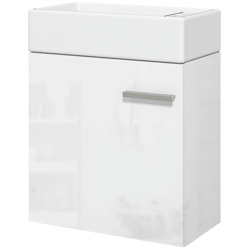 Móvel de banheiro com pia suspensa, porta com fechamento suave e armário, 40x23x50 cm, branco brilhante Móvel de banheiro com pia suspensa, porta com fechamento suave e armário, 40x23x50 cm, branco brilhante