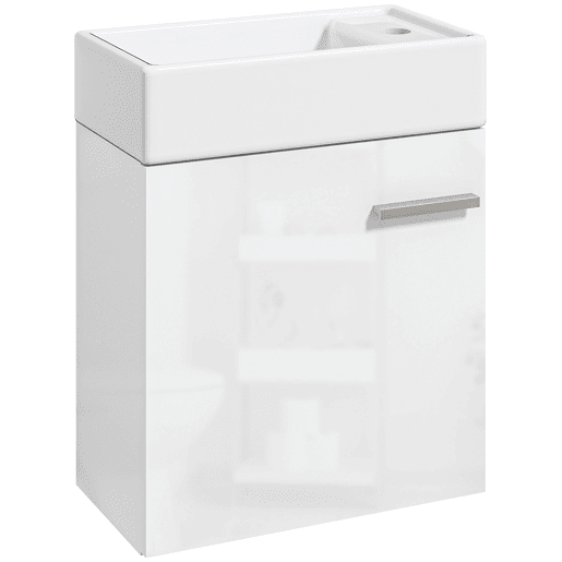 Móvel de banheiro com pia suspensa, porta com fechamento suave e armário, 40x23x50 cm, branco brilhante Móvel de banheiro com pia suspensa, porta com fechamento suave e armário, 40x23x50 cm, branco brilhante