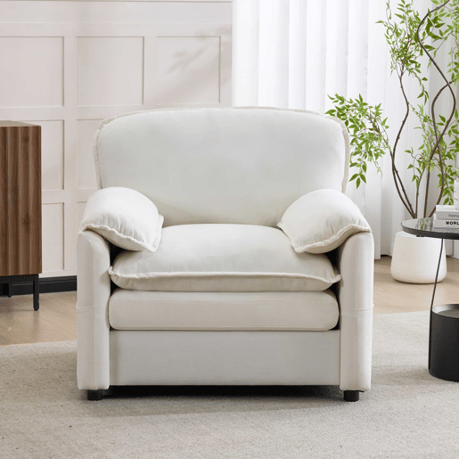 Sofá relax de 1 lugar - Estilo retro com bolsos laterais para arrumação, design compacto - Branco Sofá relax de 1 lugar - Estilo retro com bolsos laterais para arrumação, design compacto - Branco