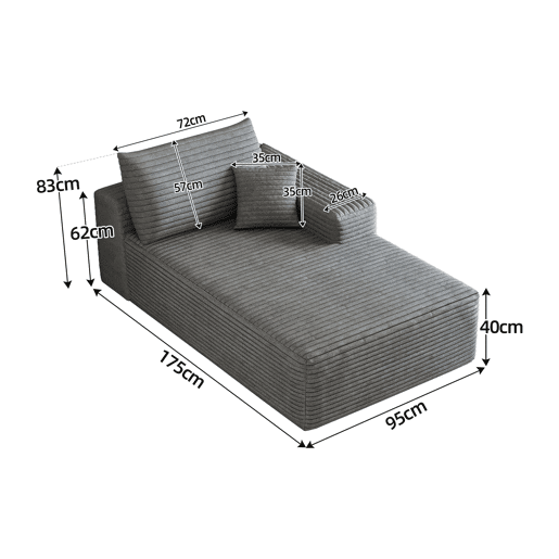 Sofá-cama individual 175 x 95 x 83 cm - estofado em veludo, modular - cinzento Sofá-cama individual 175 x 95 x 83 cm - estofado em veludo, modular - cinzento