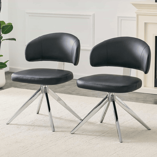 Cadeira de jantar 54,5 x 50,5 x 77 cm - giratória a 360°, estofada, estrutura metálica, estilo moderno - Preto Cadeira de jantar 54,5 x 50,5 x 77 cm - giratória a 360°, estofada, estrutura metálica, estilo moderno - Preto