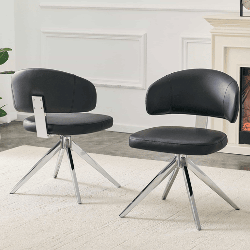 Cadeira de jantar 54,5 x 50,5 x 77 cm - giratória a 360°, estofada, estrutura metálica, estilo moderno - Preto Cadeira de jantar 54,5 x 50,5 x 77 cm - giratória a 360°, estofada, estrutura metálica, estilo moderno - Preto