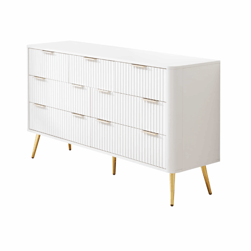 Cómoda de 7 gavetas - Modelo moderno com puxadores de metal e gavetas com fecho suave, pés elevados, sistema anti-tombamento - Branco Cómoda de 7 gavetas - Modelo moderno com puxadores de metal e gavetas com fecho suave, pés elevados, sistema anti-tombamento - Branco