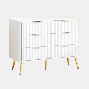 Cómoda de 6 gavetas - Moderna com puxadores de metal, corrediças com fecho suave, pés elevados de 20 cm, sistema anti-tombamento - Branca