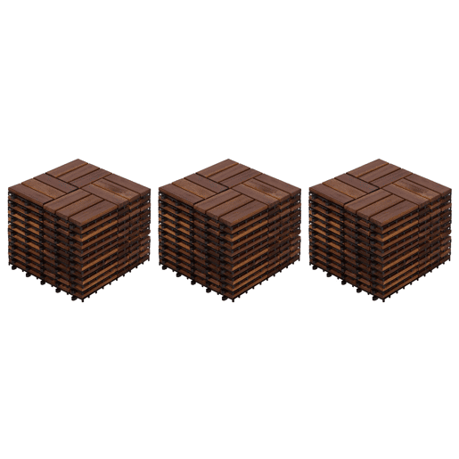 Ladrilhos de deck para exterior 30x30 cm (32 peças) u2013 madeira de acácia com padrão entrelaçado, pavimento resistente para pátio, varanda e piscina u2013 castanho