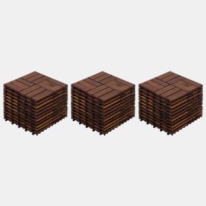 Ladrilhos de deck para exterior 30x30 cm (32 peças) u2013 madeira de acácia com padrão entrelaçado, pavimento resistente para pátio, varanda e piscina u2013 castanho