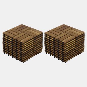 Ladrilhos de deck para exterior 30x30 cm - 22 peças, madeira de acácia, padrão entrelaçado tipo xadrez, pavimento para pátio e piscina - Amarelo