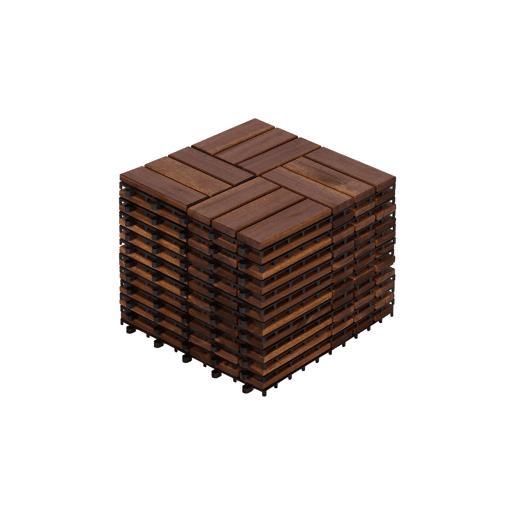 Ladrilhos de deck para exterior 30x30 cm - madeira maciça de acácia com padrão entrelaçado de quadrados, 11 peças - castanho Ladrilhos de deck para exterior 30x30 cm - madeira maciça de acácia com padrão entrelaçado de quadrados, 11 peças - castanho