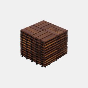 Ladrilhos de deck para exterior 30x30 cm - madeira maciça de acácia com padrão entrelaçado de quadrados, 11 peças - castanho