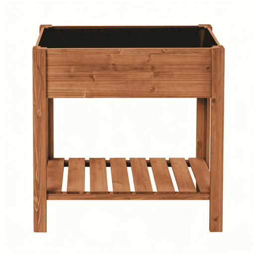 Jardineira elevada 80x40x75 cm - com prateleira de arrumação para plantas e ervas aromáticas - Castanho