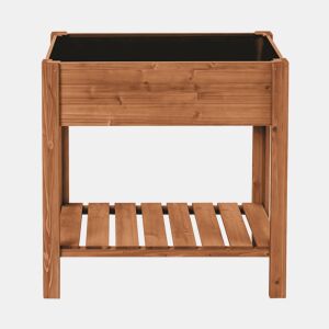 Jardineira elevada 80x40x75 cm - com prateleira de arrumação para plantas e ervas aromáticas - Castanho