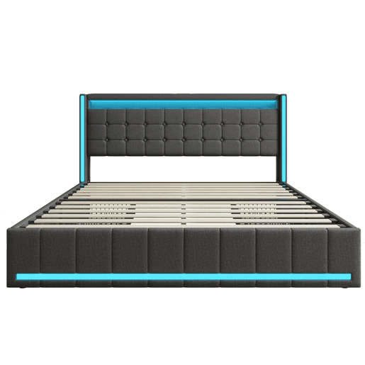 Cama 140x200 cm, USB, Tipo C, LED, 4 Gavetas, Cama de Casal, Cama com Função de Carregamento, Estrutura de Cama, Cinza Cama 140x200 cm, USB, Tipo C, LED, 4 Gavetas, Cama de Casal, Cama com Função de Carregamento, Estrutura de Cama, Cinza