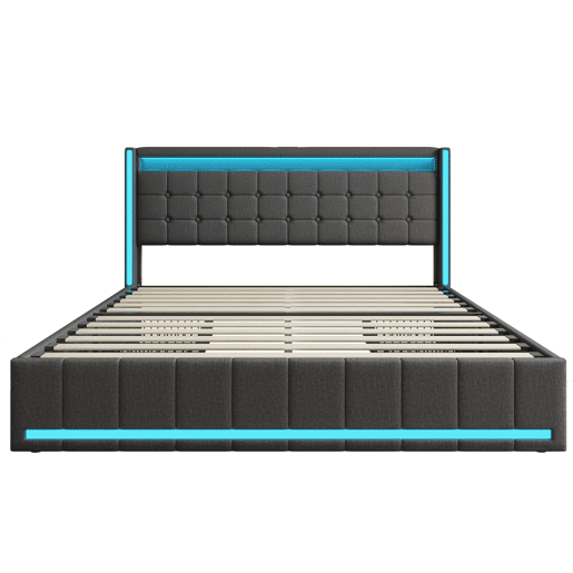 Cama 160x200 cm, USB, Tipo C, LED, 4 Gavetas, Cama de Casal, Cama com Função de Carregamento, Estrutura de Cama, Cinza Cama 160x200 cm, USB, Tipo C, LED, 4 Gavetas, Cama de Casal, Cama com Função de Carregamento, Estrutura de Cama, Cinza