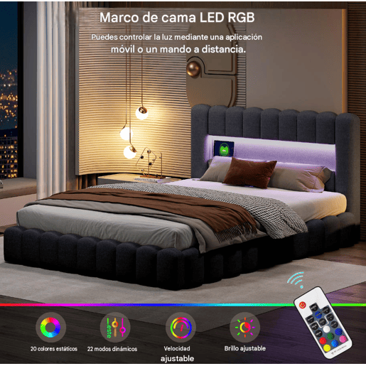 Cama estofada 160x200 cm, cama com estrado hidráulico, cama com estrado de ripas, candeeiro de leitura com porta de carregamento USB e iluminação LED, cama com baú, cama de casal, cama juvenil (cinza) Cama estofada 160x200 cm, cama com estrado hidráulico, cama com estrado de ripas, candeeiro de leitura com porta de carregamento USB e iluminação LED, cama com baú, cama de casal, cama juvenil (cinza)