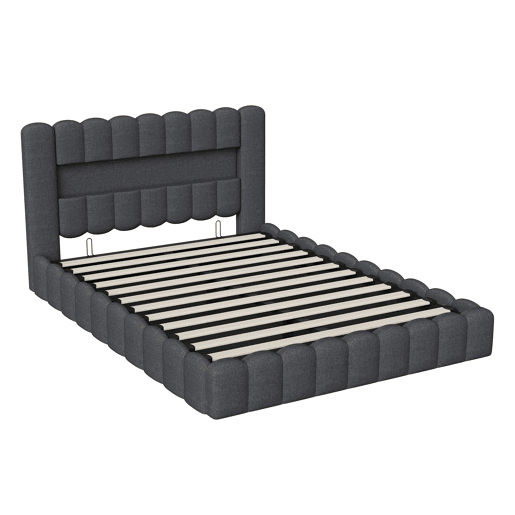Cama estofada 160x200 cm, cama com estrado hidráulico, cama com estrado de ripas, candeeiro de leitura com porta de carregamento USB e iluminação LED, cama com baú, cama de casal, cama juvenil (cinza) Cama estofada 160x200 cm, cama com estrado hidráulico, cama com estrado de ripas, candeeiro de leitura com porta de carregamento USB e iluminação LED, cama com baú, cama de casal, cama juvenil (cinza)