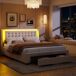 Cama, USB, LED, cama doble, cama funcional, cama con almacenaje 203x165 Cama, USB, LED, cama doble, cama funcional, cama con almacenaje 203x165 Beige