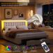 Cama, USB, LED, cama doble, cama funcional, cama con almacenaje 203x165 Cama, USB, LED, cama doble, cama funcional, cama con almacenaje 203x165 Beige