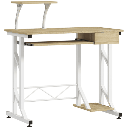 HOMCOM Secretária para Computador com Bandeja para Teclado e Gaveta, Mesa de Escritório para Estudo, 90x50x100 cm, Carvalho HOMCOM Secretária para Computador com Bandeja para Teclado e Gaveta, Mesa de Escritório para Estudo, 90x50x100 cm, Carvalho