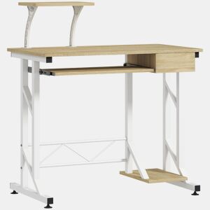 HOMCOM Secretária para Computador com Bandeja para Teclado e Gaveta, Mesa de Escritório para Estudo, 90x50x100 cm, Carvalho