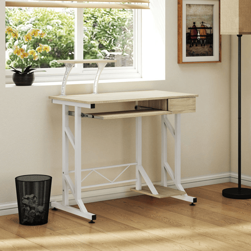 HOMCOM Secretária para Computador com Bandeja para Teclado e Gaveta, Mesa de Escritório para Estudo, 90x50x100 cm, Carvalho HOMCOM Secretária para Computador com Bandeja para Teclado e Gaveta, Mesa de Escritório para Estudo, 90x50x100 cm, Carvalho