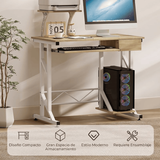 HOMCOM Secretária para Computador com Bandeja para Teclado e Gaveta, Mesa de Escritório para Estudo, 90x50x100 cm, Carvalho HOMCOM Secretária para Computador com Bandeja para Teclado e Gaveta, Mesa de Escritório para Estudo, 90x50x100 cm, Carvalho