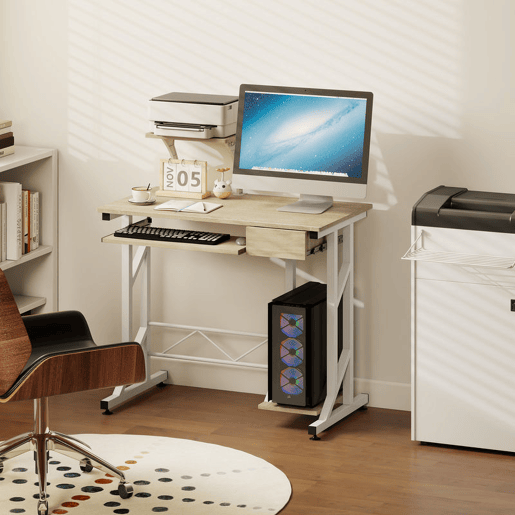 HOMCOM Secretária para Computador com Bandeja para Teclado e Gaveta, Mesa de Escritório para Estudo, 90x50x100 cm, Carvalho HOMCOM Secretária para Computador com Bandeja para Teclado e Gaveta, Mesa de Escritório para Estudo, 90x50x100 cm, Carvalho