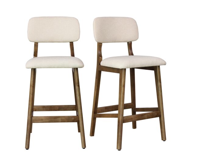 Taburete de bar, tela ecru y madera de nogal (x2)