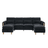 Sofá modular em U de 4 lugares, grande u2013 com duas otomanas com espaço de arrumação, pés de madeira, tecido de chenille, design modular confortável para a sala de estar familiar u2013 preto
