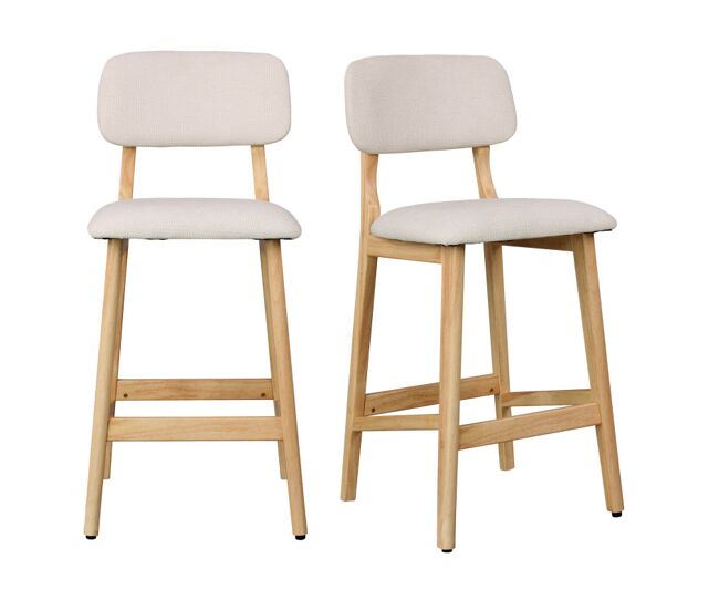Taburete de bar, tela ecru y madera natural (x2)