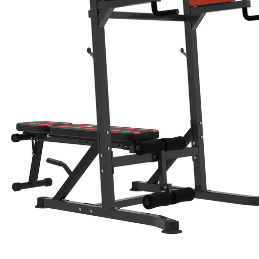 HOMCOM Estação de Musculação Dobrável com Barra de Elevações, Altura Ajustável e Banco Reclinável, até 150 kg, Preto e Vermelho HOMCOM Estação de Musculação Dobrável com Barra de Elevações, Altura Ajustável e Banco Reclinável, até 150 kg, Preto e Vermelho