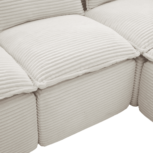 Sofá modular de 3 lugares com apoio para os pés u2014 almofadas, porta-copos, 2 bolsos laterais, espuma e molas, tecido de veludo cotelê u2014 bege