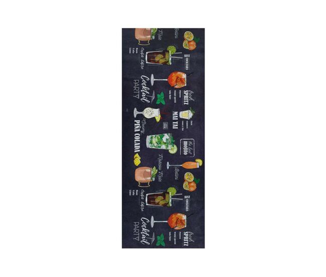 Alfombra de cocina diseños de cócteles negro RICCI, 52x200 cm - ATTICGO