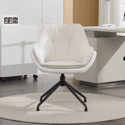 Cadeira de escritório e de maquilhagem em couro sintético com braços de tamanho padrão - assento baixo ergonómico, ideal para a sala de estar e o quarto - bege