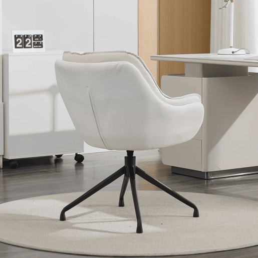Cadeira de escritório e de maquilhagem em couro sintético com braços de tamanho padrão - assento baixo ergonómico, ideal para a sala de estar e o quarto - bege