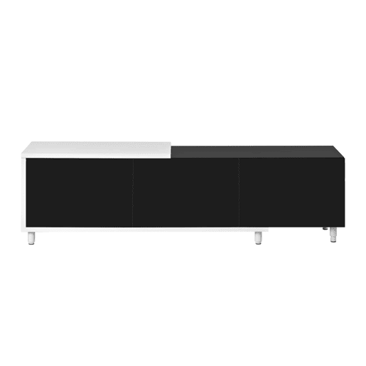 Móvel de TV extensível - 3 portas de alto brilho, pés metálicos, dobradiças silenciosas, design moderno, espaço de arrumação - preto, branco Móvel de TV extensível - 3 portas de alto brilho, pés metálicos, dobradiças silenciosas, design moderno, espaço de arrumação - preto, branco