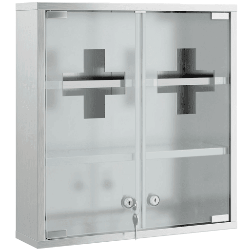 HOMCOM Armário de Medicamentos de Parede 3 Níveis com 2 Portas de Vidro, Prateleiras, Fechadura e 2 Chaves, para Casa de Banho e Cozinha, 46x12x48 cm, Prateado HOMCOM Armário de Medicamentos de Parede 3 Níveis com 2 Portas de Vidro, Prateleiras, Fechadura e 2 Chaves, para Casa de Banho e Cozinha, 46x12x48 cm, Prateado