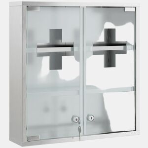 HOMCOM Armário de Medicamentos de Parede 3 Níveis com 2 Portas de Vidro, Prateleiras, Fechadura e 2 Chaves, para Casa de Banho e Cozinha, 46x12x48 cm, Prateado