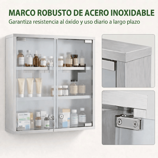HOMCOM Armário de Medicamentos de Parede 3 Níveis com 2 Portas de Vidro, Prateleiras, Fechadura e 2 Chaves, para Casa de Banho e Cozinha, 46x12x48 cm, Prateado HOMCOM Armário de Medicamentos de Parede 3 Níveis com 2 Portas de Vidro, Prateleiras, Fechadura e 2 Chaves, para Casa de Banho e Cozinha, 46x12x48 cm, Prateado
