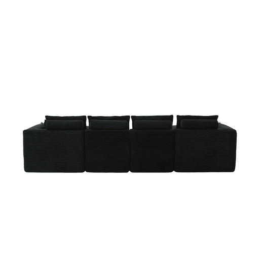 Sofá modular de 4 lugares - 2 apoios para os pés, almofadas, porta-copos, bolsos laterais, espumamolas, recuperação rápida, modular - veludo cotelê preto Sofá modular de 4 lugares - 2 apoios para os pés, almofadas, porta-copos, bolsos laterais, espumamolas, recuperação rápida, modular - veludo cotelê preto
