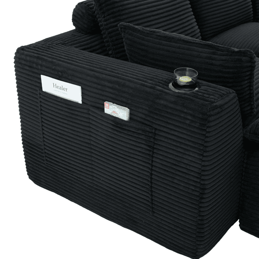 Sofá modular de 4 lugares - 2 apoios para os pés, almofadas, porta-copos, bolsos laterais, espumamolas, recuperação rápida, modular - veludo cotelê preto Sofá modular de 4 lugares - 2 apoios para os pés, almofadas, porta-copos, bolsos laterais, espumamolas, recuperação rápida, modular - veludo cotelê preto